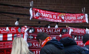 LIVERPOOL, ENGLAND - DECEMBER 16: Fans arrive at the stadium ahead of the Premier League match between Liverpool FC and Manchester United at Anfield on December 16, 2018 in Liverpool, United Kingdom.