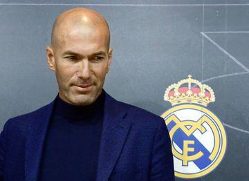 May 31, 2018 | Real Madrid's French coach Zinedine Zidane looks on after a press conference to announce his resignation.