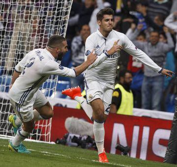 Alvaro Morata and Dani Carvajal, both home-grown players, celebrate the striker's last-gasp goal against Sporting