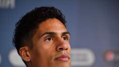 (FILES) In this file photo taken on January 7, 2020, Real Madrid&#039;s French defender Raphael Varane attends a press conference on the eve of the Spanish Super Cup semi final between Valencia and Real Madrid, at the King Abdullah Sport City in the Saudi
