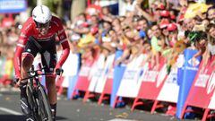 Alberto Contador ha sido cuarto en la contrarreloj de 42 km entre el Circuito de Navarra y la ciudad de Logro&ntilde;o, al marcar un tiempo de 47:59.