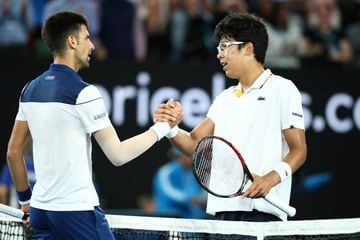 Novak Djokovic congratulates Hyeon Chung after losing to the South Korean at the 2018 Australian Open.