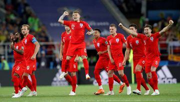 Jugadores de Inglaterra celebrando en la serie de penales ante Colombia en los octavos de final del Mundial Rusia 2018