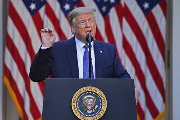 US President Donald Trump delivers remarks in front of the media in the Rose Garden of the White House in Washington, DC on 1 June 2020.