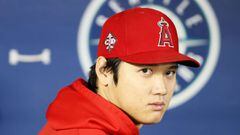 SEATTLE, WASHINGTON - OCTOBER 03: Shohei Ohtani #17 of the Los Angeles Angels looks on before the game against the Seattle Mariners at T-Mobile Park on October 03, 2021 in Seattle, Washington.   Steph Chambers/Getty Images/AFP == FOR NEWSPAPERS, INTERNET