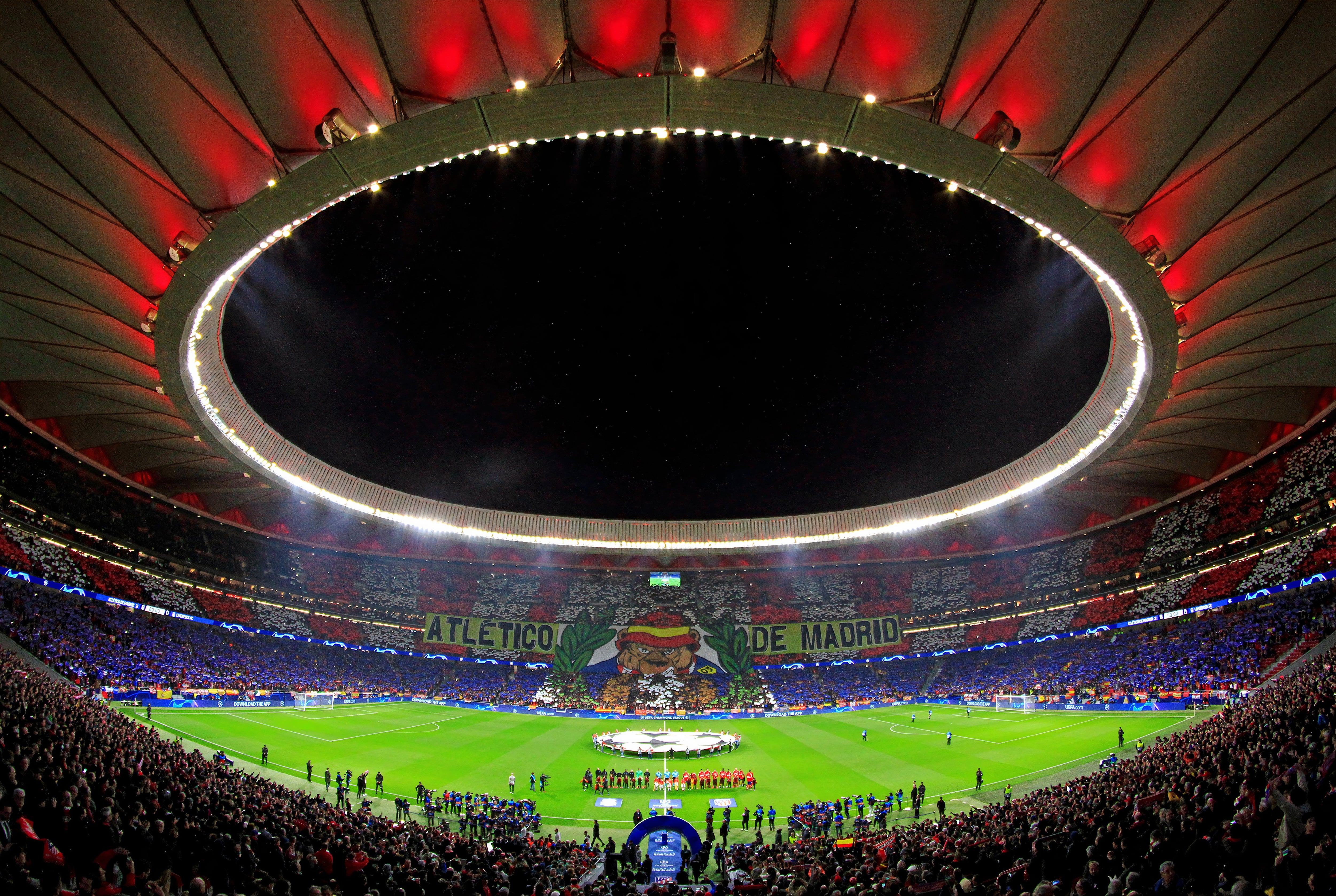 Mosaico en el Metropolitano antes de comenzar el duelo de octavos de Champions contra el Liverpool del 18 de febrero de 2020.