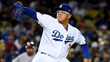 LOS ANGELES, CA - MAY 10: Relief pitcher Julio Urias #7 of the Los Angeles Dodgers delivers in the seventh inning of the game against the Washington Nationals at Dodger Stadium on May 10, 2019 in Los Angeles, California.   Jayne Kamin-Oncea/Getty Images/AFP == FOR NEWSPAPERS, INTERNET, TELCOS &amp; TELEVISION USE ONLY ==