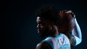 Miles Bridges #0 of the Charlotte Hornets poses for a portrait during Charlotte Hornets Media Day at Spectrum Center on October 02, 2023 in Charlotte, North Carolina.