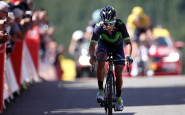 Cycling - The 104th Tour de France cycling race - The 160.5-km Stage 5 from Vittel, France to La Planche des Belles Filles, France - July 5, 2017 - Movistar rider Nairo Quintana of Columbia finishes the stage.
