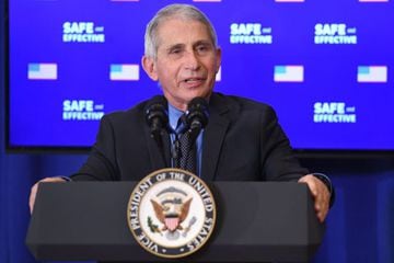 Director of the National Institute of Allergy and Infectious Diseases Anthony Fauci speaks after US Vice President Mike Pence received the COVID-19 vaccine in the Eisenhower Executive Office Building in Washington, DC, December 18, 2020.