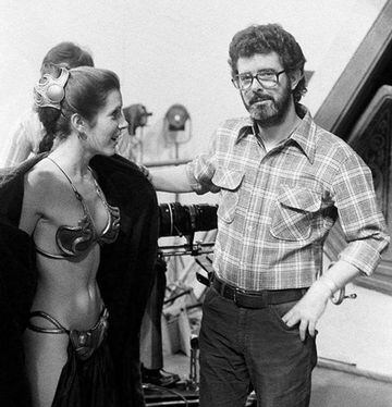 Carrie Fisher y George Lucas en el rodaje de 'Star Wars'