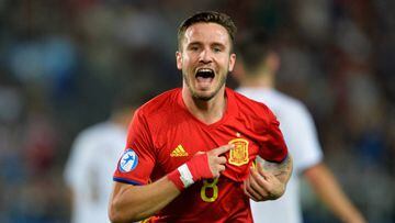KRAKOW, POLAND - JUNE 27:  Saul Niguez of Spain celebrates scoring his sides first goal during the UEFA European Under-21 Championship Semi Final match between Spain and Italy at Krakow Stadium on June 27, 2017 in Krakow, Poland.  (Photo by Adam Nurkiewic