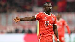 Bayern Munich's Senegalese forward Sadio Mane reacts during the UEFA Champions League quarter-final, second leg football match between Bayern Munich and Manchester City in Munich, southern Germany on April 19, 2023. (Photo by CHRISTOF STACHE / AFP)