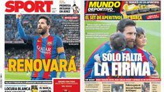 Portadas de los diarios Sport y Mundo Deportivo del d&iacute;a 8 de mayo de 2017.
