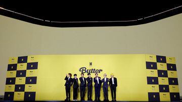 Members of K-pop boy band BTS pose for photographs during a photo opportunity promoting their new single &#039;Butter&#039; in Seoul, South Korea, May 21, 2021.   REUTERS/Kim Hong-Ji