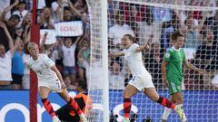 England's Fran Kirby celebrates scoring their side's first goal of the game during the UEFA Women's Euro 2022 Group A match at St Mary's Stadium, Southampton. Picture date: Friday July 15, 2022. (Photo by Andrew Matthews/PA Images via Getty Images)