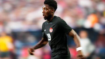 LAS VEGAS, NEVADA - JUNE 18: Alphonso Davies #19 of Canada looks on in the second half against USA during the 2023 CONCACAF Nations League final at Allegiant Stadium on June 18, 2023 in Las Vegas, Nevada.   Louis Grasse/Getty Images/AFP (Photo by Louis Grasse / GETTY IMAGES NORTH AMERICA / Getty Images via AFP)