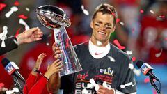 FILE PHOTO: Feb 7, 2021; Tampa, FL, USA; Tampa Bay Buccaneers quarterback Tom Brady (12) celebrates with the Vince Lombardi Trophy after beating the Kansas City Chiefs in Super Bowl LV at Raymond James Stadium. Mandatory Credit: Mark J. Rebilas-USA TODAY 