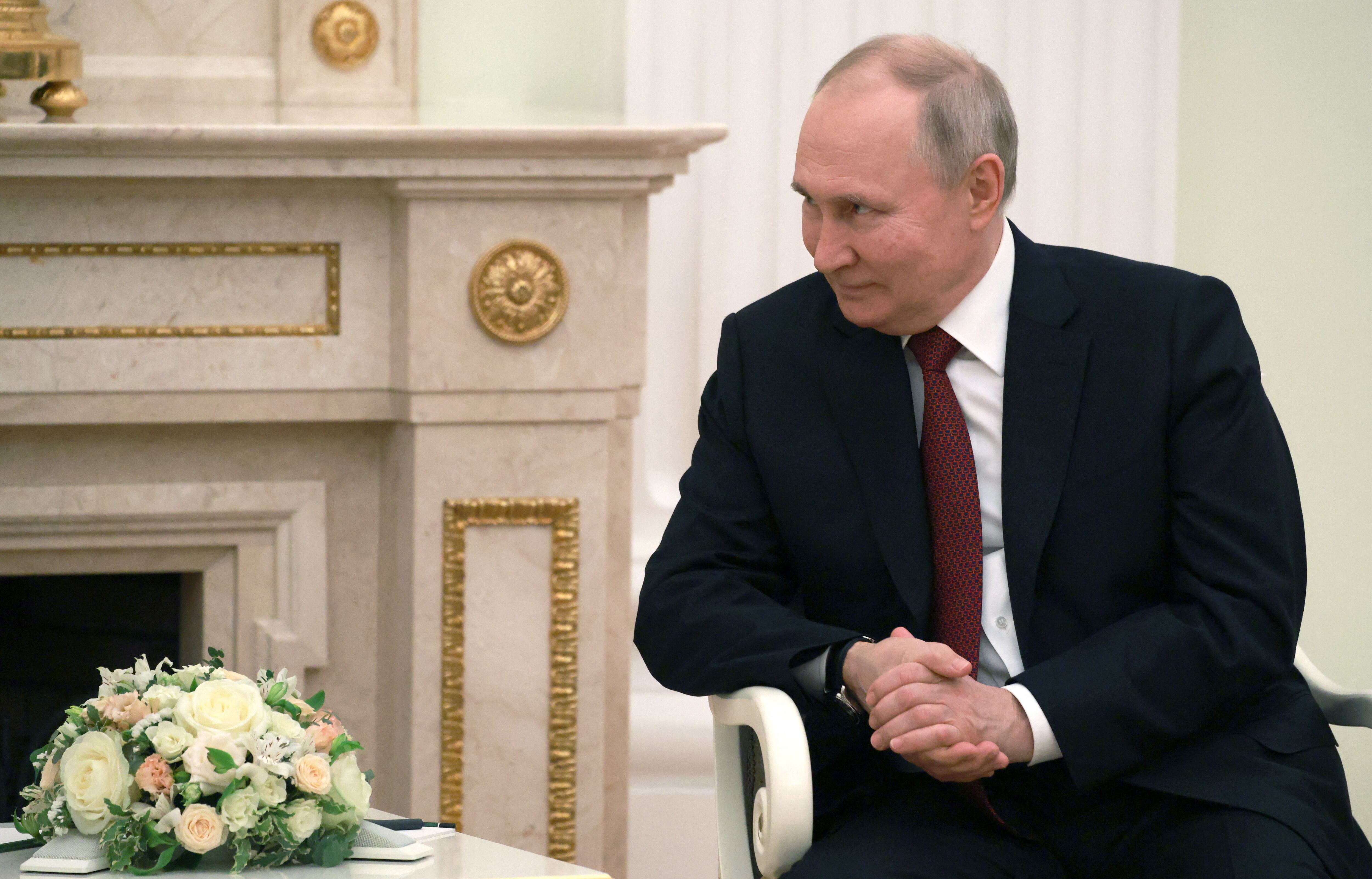 Russian President Vladimir Putin attends a meeting with Syrian President Bashar al-Assad at the Kremlin in Moscow, Russia, March 15, 2023. Sputnik/Vladimir Gerdo/Pool via REUTERS ATTENTION EDITORS - THIS IMAGE WAS PROVIDED BY A THIRD PARTY.