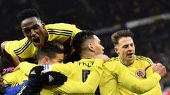 Selecci&oacute;n Colombia celebra el gol de Falcao ante Francia 