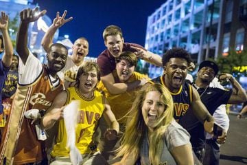 Cleveland Cavaliers fans celebrate in the street after their boys brought a first professional sports championship to the city of Cleveland since 1964.