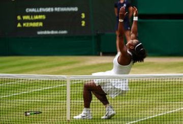 Serena Williams of The United States celebrates victory following The Ladies Singles Final against Angelique Kerber of Germany on day twelve of the Wimbledon Lawn Tennis Championships at the All England Lawn Tennis and Croquet Club on July 9, 2016 in Lond