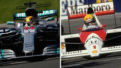 Lewis Hamilton con el Mercedes y Aryton Senna con el McLaren.