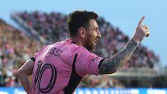 FORT LAUDERDALE, FLORIDA - MARCH 02: Lionel Messi #10 of Inter Miami CF celebrates after scoring his second goal during the second half against the Orlando City SC at DRV PNK Stadium on March 02, 2024 in Fort Lauderdale, Florida.   Megan Briggs/Getty Images/AFP (Photo by Megan Briggs / GETTY IMAGES NORTH AMERICA / Getty Images via AFP)