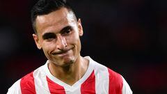 (FILES)  Then PSV's Dutch-Moroccan forward Anwar El Ghazi reacts after scoring the 1-1 goal during the UEFA Europa League Group A first leg football match between PSV Eindhoven and FK Bodo/Glimt at Phillips Stadium in Eindhoven. German football club Mainz said on October 30, 2023 that it had reprimanded Anwar El Ghazi for comments made on the Israel-Hamas war but opened the way for the winger's return to first-team football. El Ghazi was suspended on October 17 for taking a "position on the conflict in the Middle East in a manner that wasn't tolerable for the club", Mainz said in a statement. (Photo by Olaf Kraak / ANP / AFP) / Netherlands OUT
