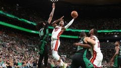 BOSTON, MA - MAY 27: Jimmy Butler #22 of the Miami Heat shoots the ball against the Boston Celtics during Game 6 of the 2022 NBA Playoffs Eastern Conference Finals on May 27, 2022 at the TD Garden in Boston, Massachusetts.  NOTE TO USER: User expressly acknowledges and agrees that, by downloading and or using this photograph, User is consenting to the terms and conditions of the Getty Images License Agreement. Mandatory Copyright Notice: Copyright 2022 NBAE  (Photo by Nathaniel S. Butler/NBAE via Getty Images)