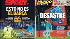 Portadas de &#039;Sport&#039; y &#039;Mundo Deportivo&#039; tras el PSG 4, Barcelona 0.