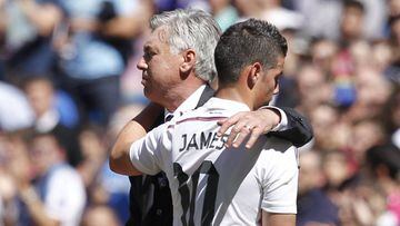 Carlo Ancelotti y James Rodr&iacute;guez, durante su etapa en el Real Madrid.