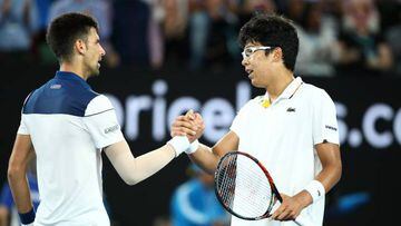Novak Djokovic congratulates Hyeon Chung after losing to the South Korean at the 2018 Australian Open.