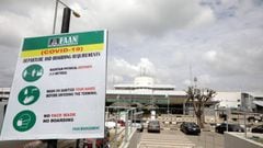 FILE PHOTO: A FAAN (Federal Airports Authority of Nigeria) sign with the coronavirus disease (COVID-19) protective measures is seen at the domestic wing of the Nnamdi Azikiwe International airport during preparation ahead of the reopening of the airport f
