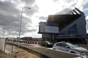 The half-demolished Vicente Calderón stadium pictured during the first week of November with the M-30 diverted past the main stand.