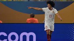 Venezuela's midfielder Eduard Bello celebrates after scoring during the 2026 FIFA World Cup South American qualification football match between Brazil and Venezuela at the Arena Pantanal stadium in Cuiaba, Mato Grosso State, Brazil, on October 12, 2023. (Photo by NELSON ALMEIDA / AFP)