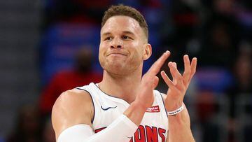 DETROIT, MI - FEBRUARY 1: Blake Griffin #23 of the Detroit Pistons celebrates during the fourth quarter of the game against the Memphis Grizzlies at Little Caesars Arena on February 1, 2018 in Detroit, Michigan. Detroit defeated Memphis 104-102. NOTE TO U