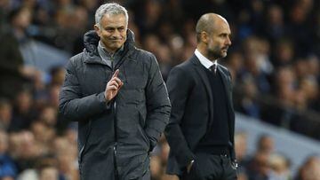 Los entrenadores de Manchester City y Manchester United, Pep Guardiola y Jos&eacute; Mourinho.