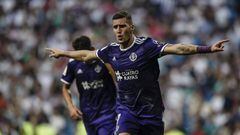 Sergi Guardiola (Real Valladolid)  celebrates his goal which made it (1,1)   La Liga match between Real Madrid vs Real Valladolid at the Santiago Bernabeu stadium in Madrid, Spain, August 24, 2019 .