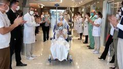 Gina Dal Colleto abandonando el hospital de Brasil tras haber vencido al coronavirus a sus 97 a&ntilde;os de edad. Abril 12, 2020.