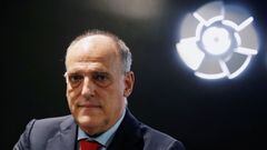 La Liga President Javier Tebas poses before an online interview with Reuters at the La Liga headquarters in Madrid, Spain January 27, 2021. REUTERS/Susana Vera