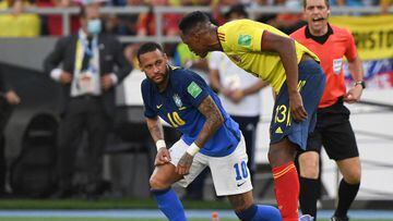 Yerry Mina ha jugado los 90 minutos de los partidos de Colombia ante Uruguay y Brasil por las Eliminatorias.