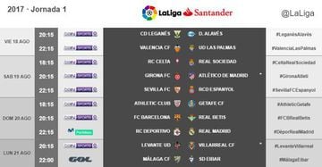 LaLiga Santander Horarios de la jornada 1 de Liga Santander 2017-2018 Horarios de la jornada 1 de la Liga 2017-2018 - AS Colombia