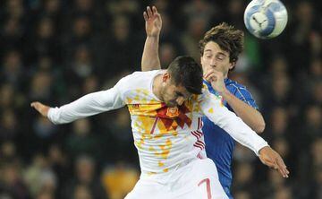 Morata (left) won his seventh Spain cap against Italy on Thursday.