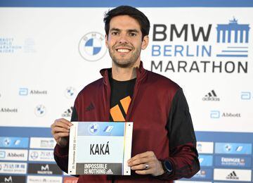 Brazilian former football player Kaka poses during a press conference in Berlin, on September 23, 2022, ahead of the Berlin Marathon taking place on September 25, 2022. (Photo by Tobias SCHWARZ / AFP)