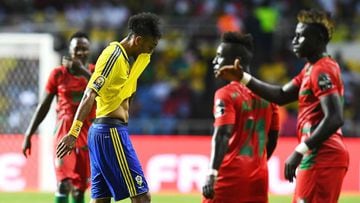 Gabon&#039;s forward Pierre-Emerick Aubameyang reacts as he walks off the pitch during the 2017 Africa Cup of Nations group A football match between Gabon and Guinea-Bissau at the Stade de l&#039;Amitie Sino-Gabonaise