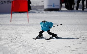 Robot Tae Kwon V indulging in a spot of skiing.