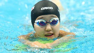 BUDAPEST, HUNGARY - JUNE 16: Sua Moon of Team South Korea swims during a training session ahead of the Budapest 2022 FINA World Championships at Duna Arena on June 16, 2022 in Budapest, Hungary. (Photo by Dean Mouhtaropoulos/Getty Images)
