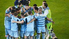 Oct 25, 2023; Kansas City, KS, USA; The Sporting Kansas City celebrate defeating the San Jose Earthquakes in a round of penalty kicks in the Western Conference Wild Card match of the 2023 MLS Cup Playoffs at Children's Mercy Park. Mandatory Credit: Jay Biggerstaff-USA TODAY Sports