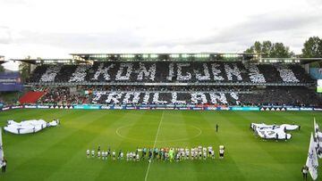 Tifo de Kjernen, el grupo m&aacute;s numeroso de aficionados del Rosenborg.